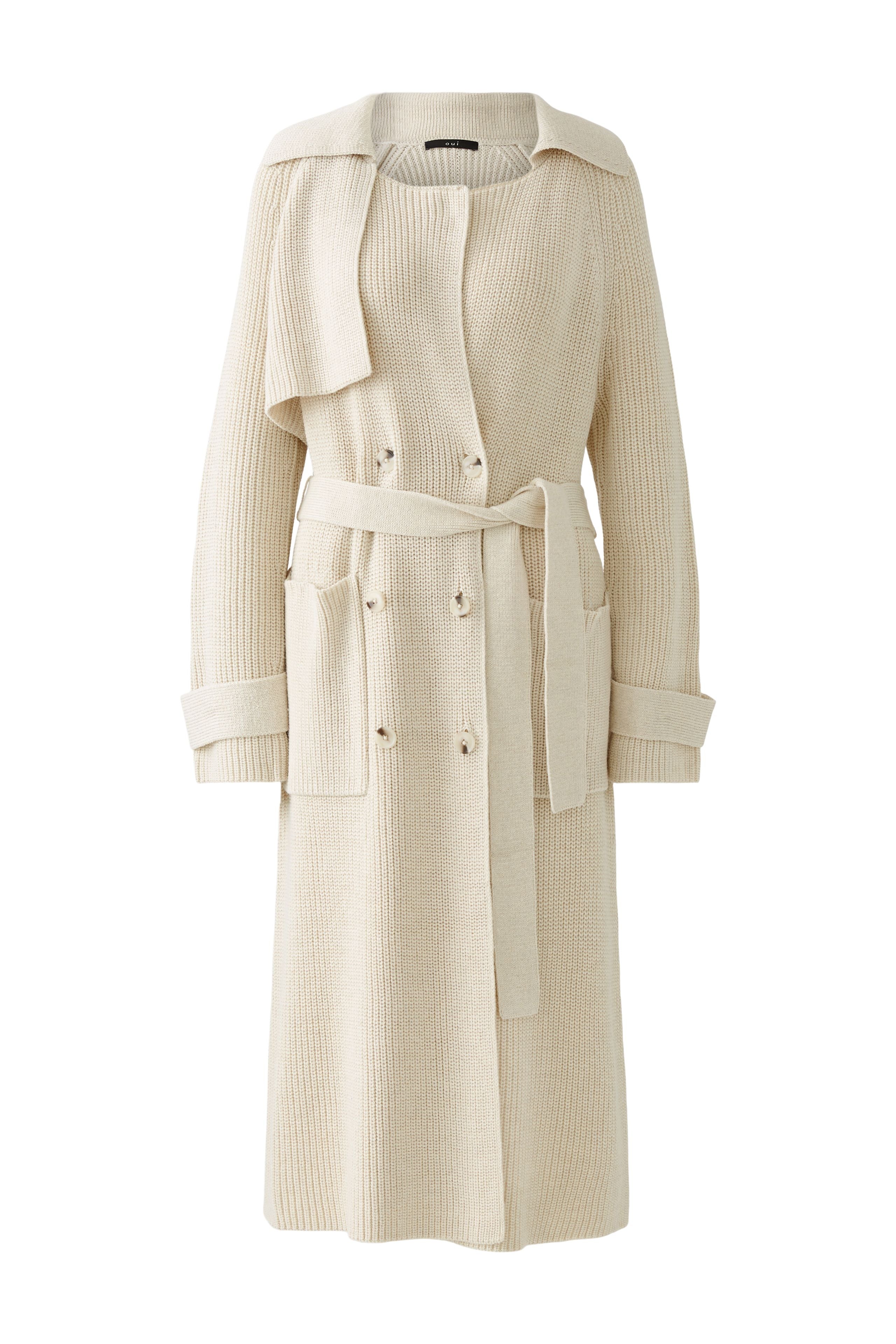 Oui Knitted Long Trench Style Coatigan - front