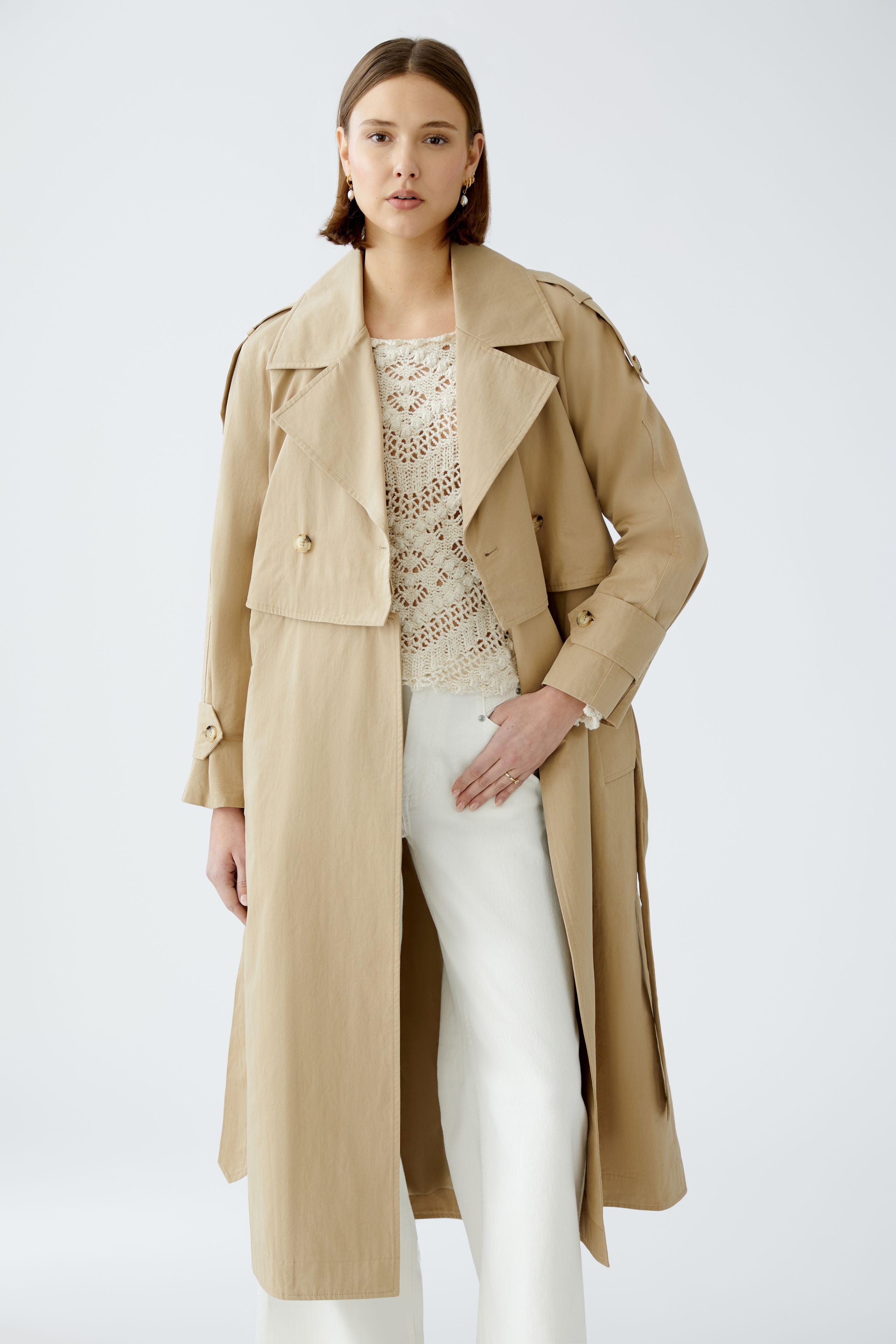 Oui 2 in 1: Trench Coat/Jacket in Tan