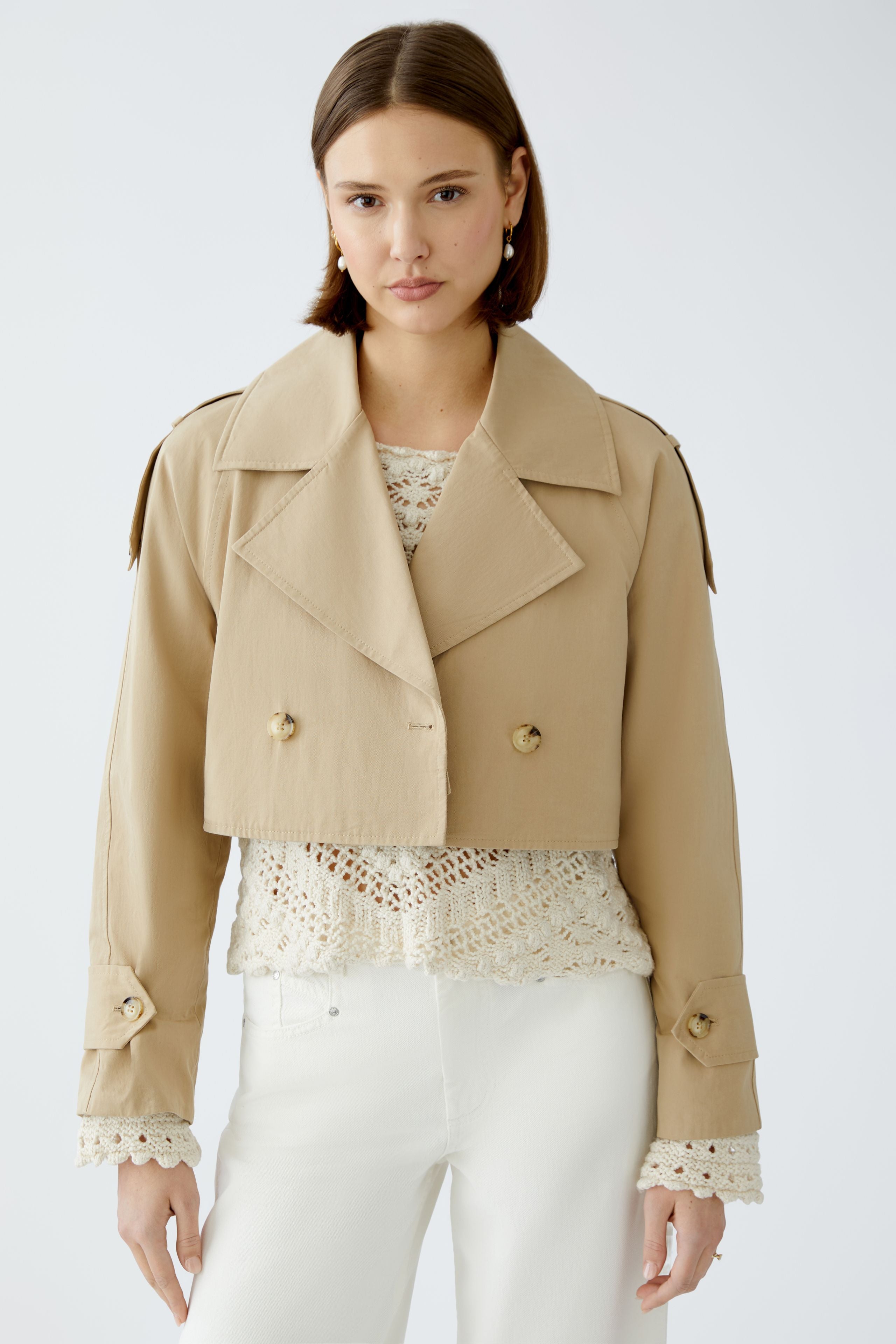 Oui 2 in 1: Trench Coat & Cropped Jacket in Tan