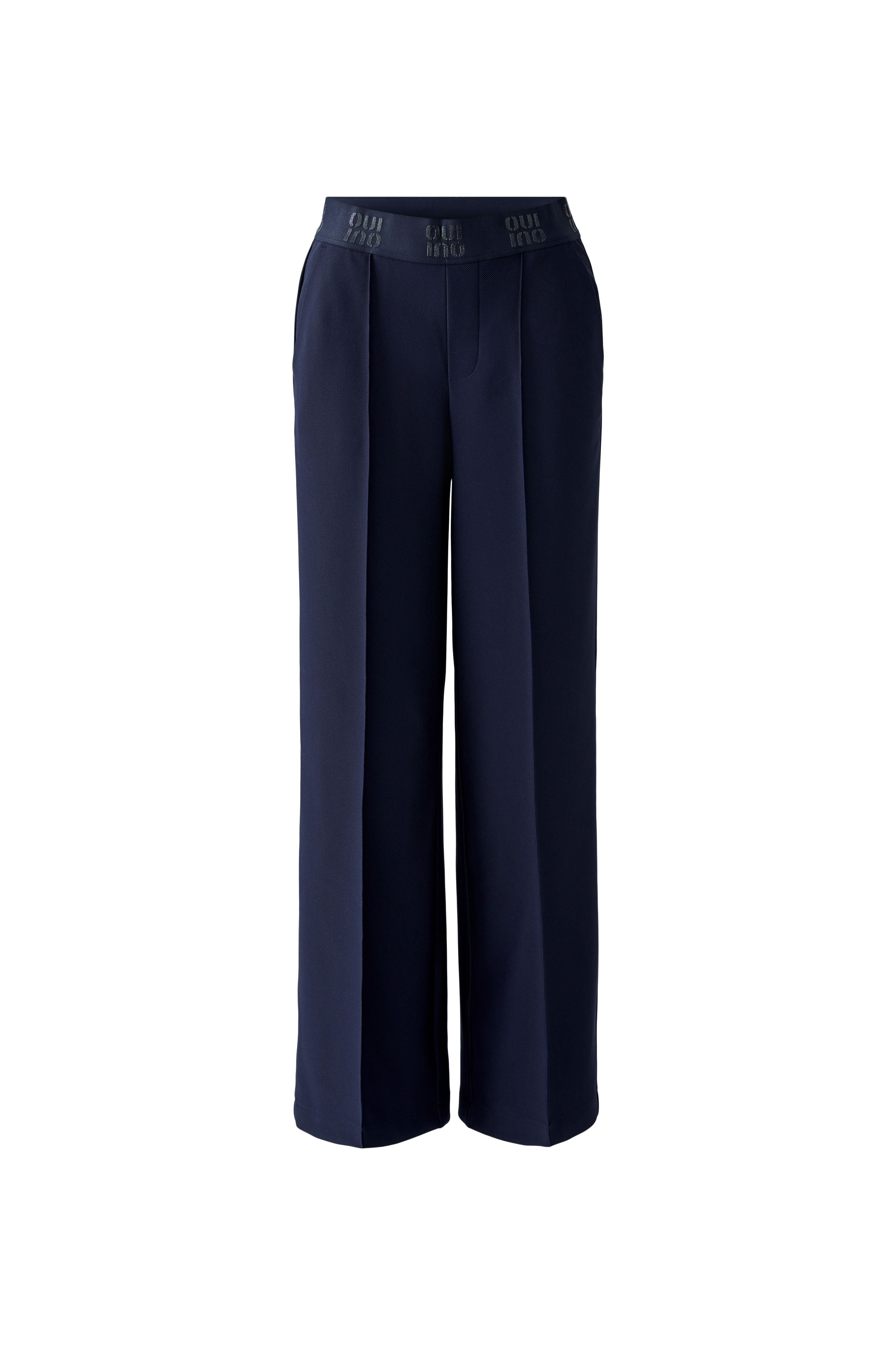 Oui navy technical jersey trousers — studio packshot, front
