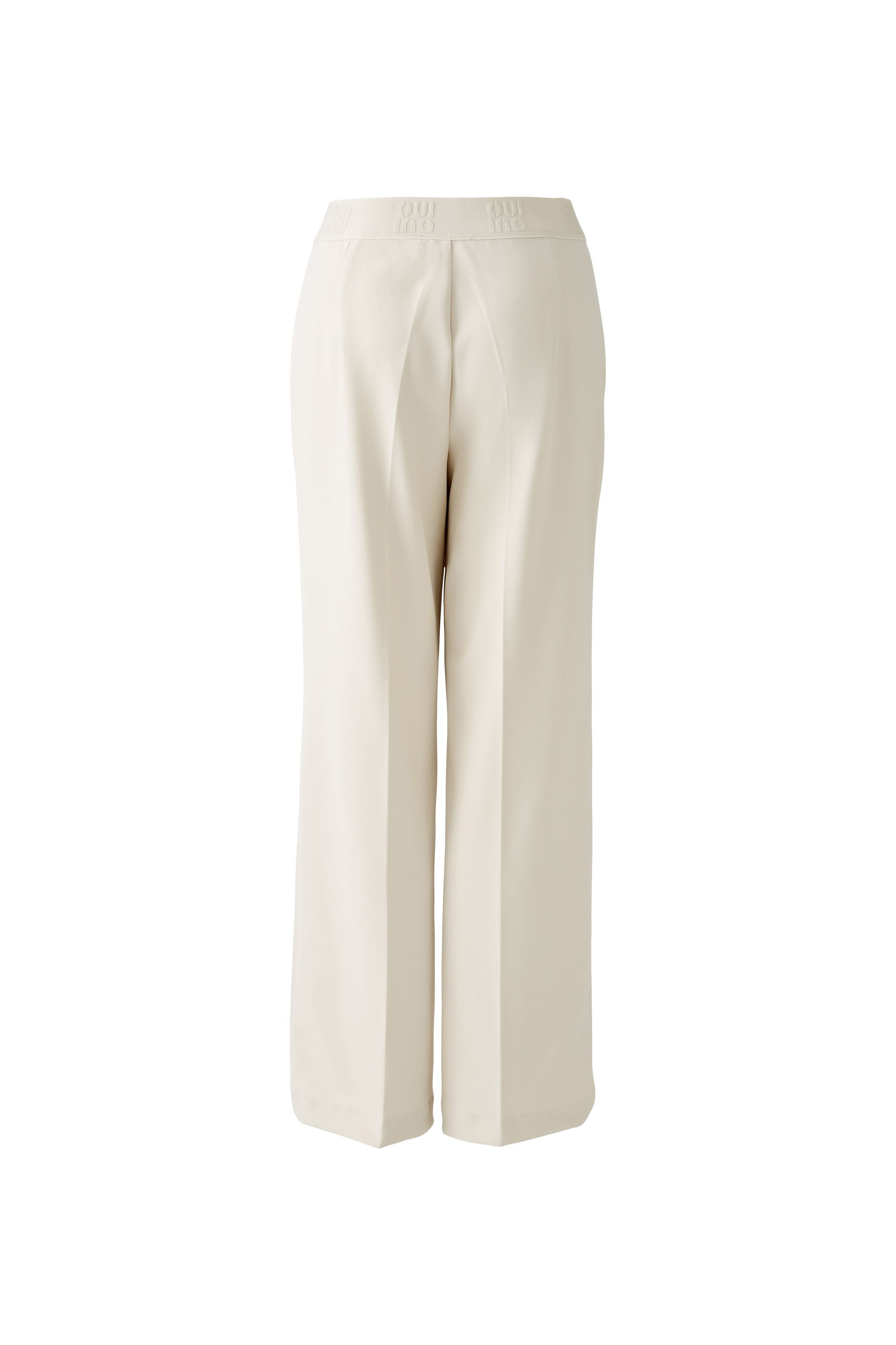 Oui Cream Smart Jersey Trousers With Elastic Logo Waistband From Back