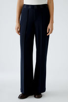 Oui Technical Jersey Trousers With Elastic Logo Waistband In Navy