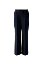 Oui Navy Smart Seamed Jersey Trousers With Elastic Logo Waistband