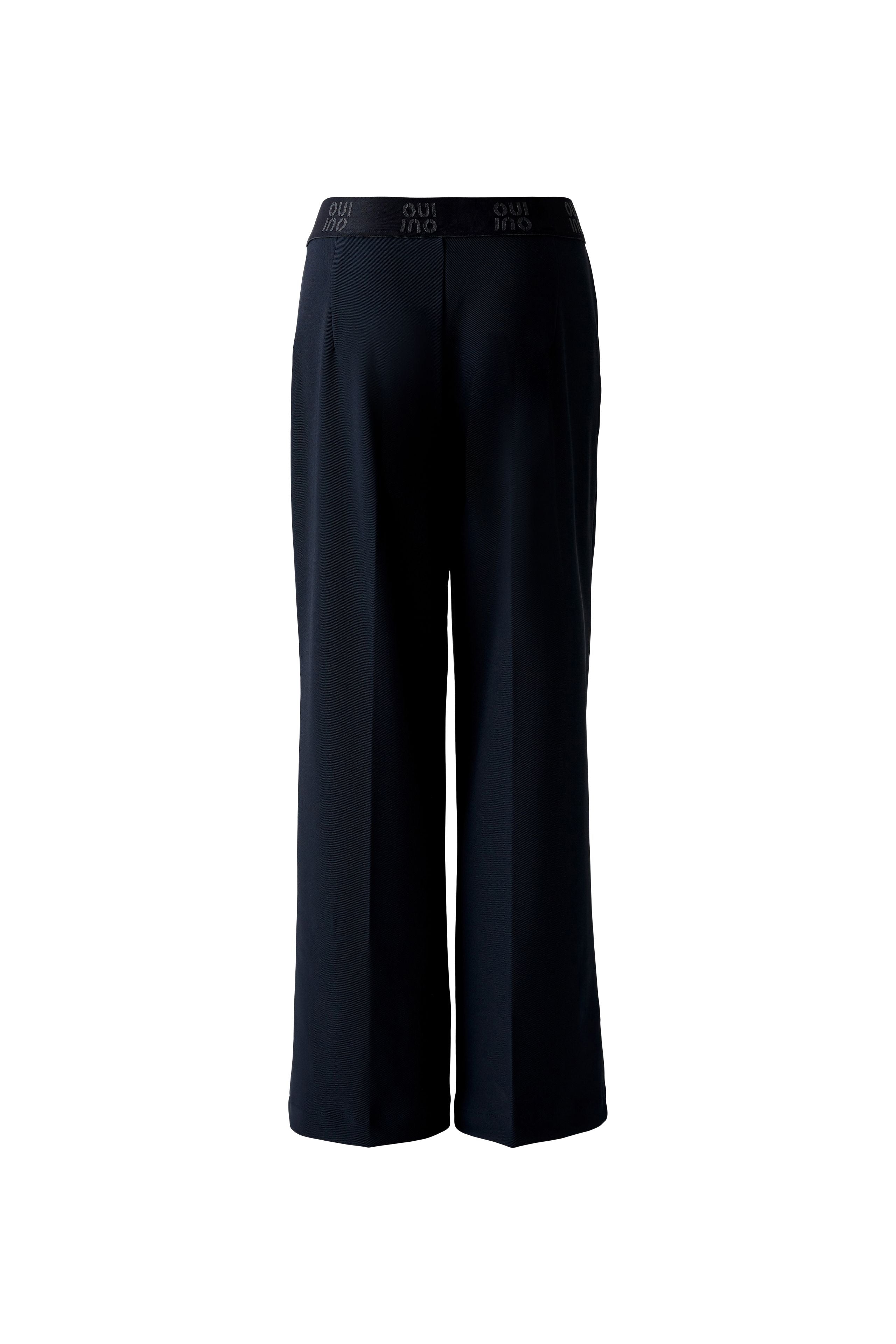 Oui Navy Smart Jersey Trousers With Elastic Logo Waistband -back