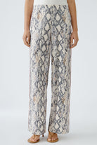 Oui Marlene Animal Print Wide Leg Trousers In Grey