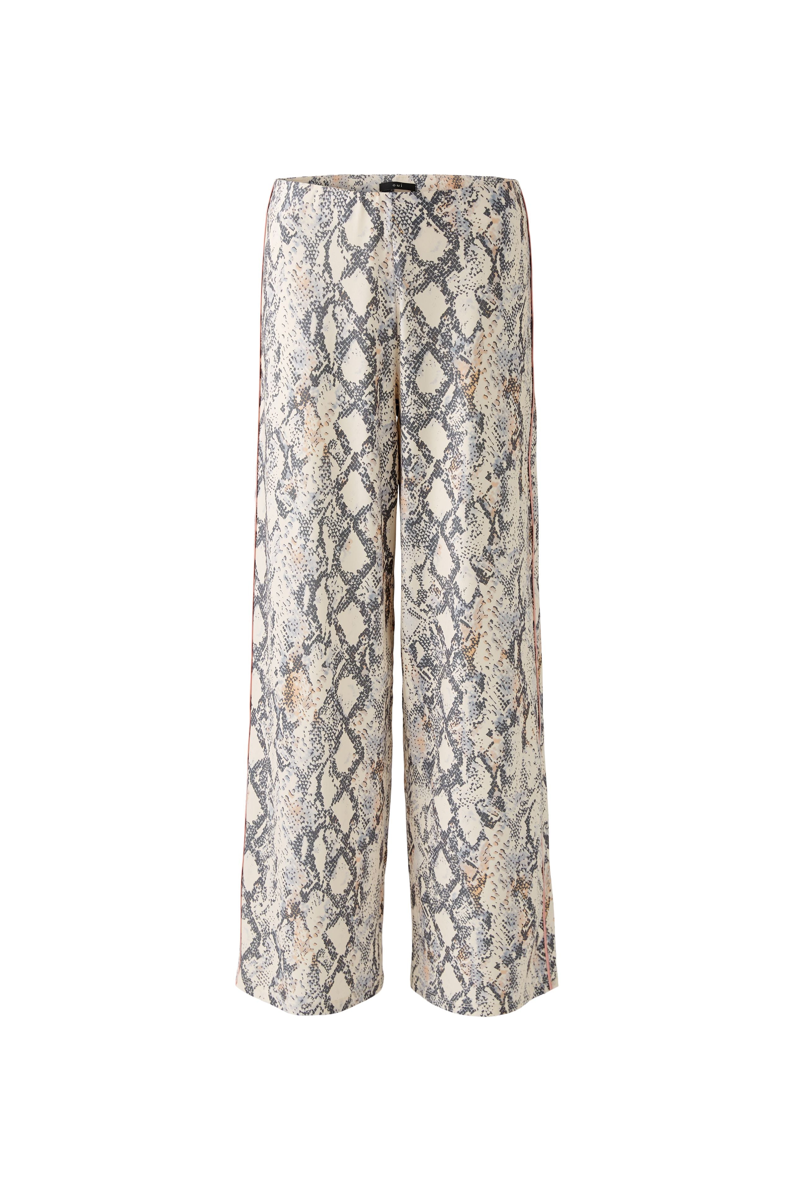 Oui Marlene Animal Print Wide Leg Trousers Front 