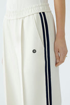 Oui Off White Slip On Trousers With Sporty Stripe