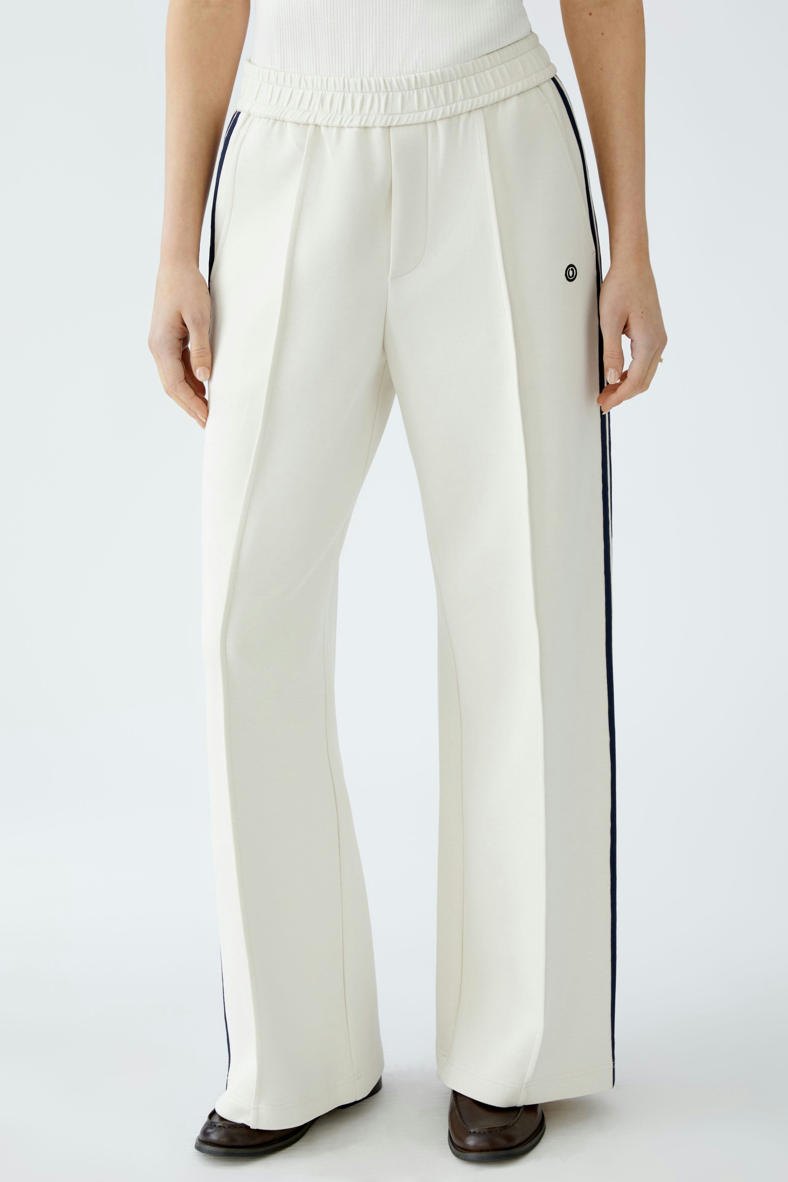 Oui Off White Pull On Sporty Trousers With Front Seam