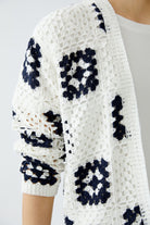 Oui White/Navy Crochet Cardigan Without Buttons