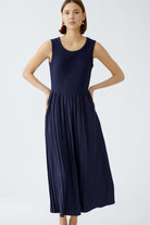 Oui Navy Jersey Sleeveless Maxi Dress With Pleated Skirt