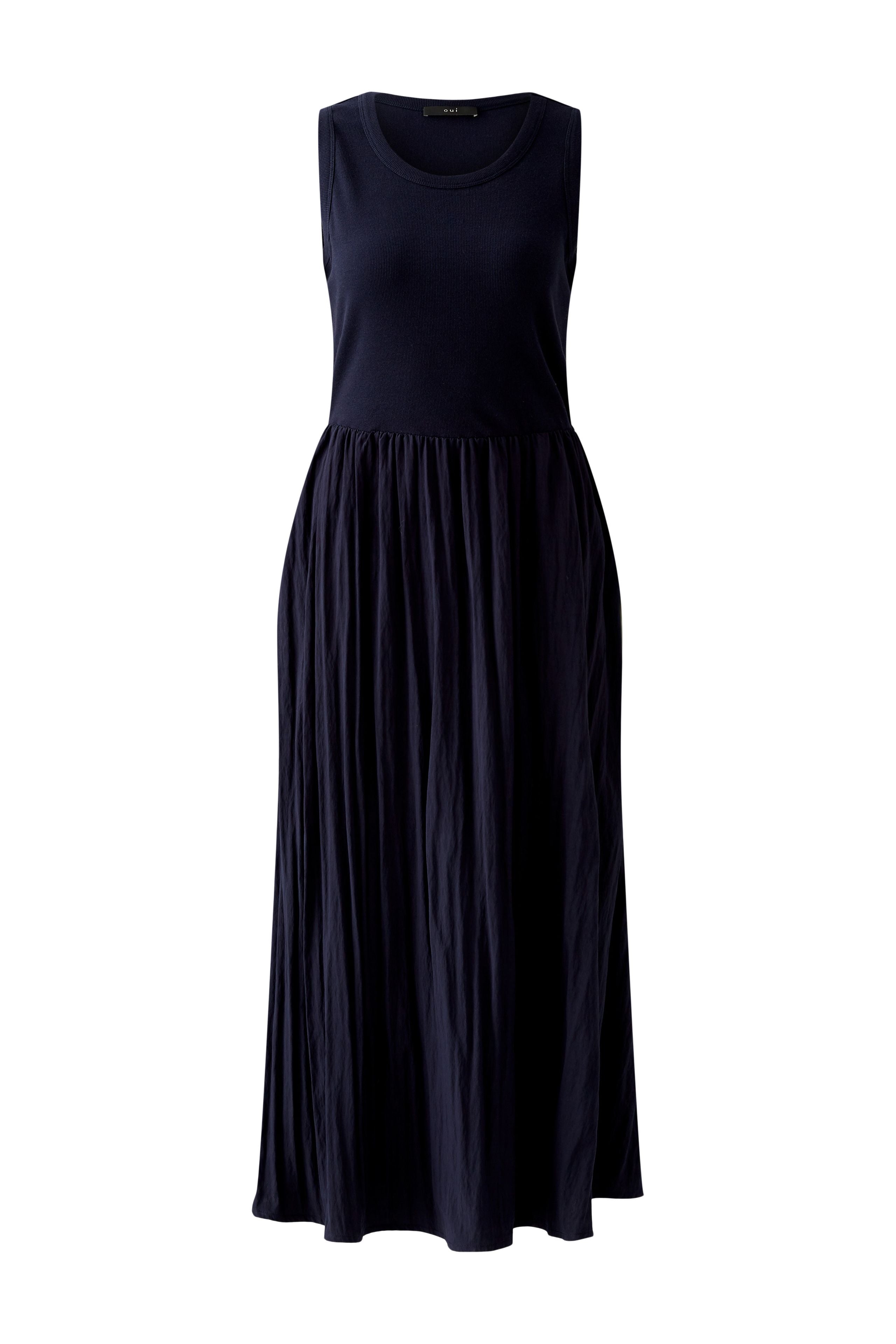 Oui Navy Jersey Sleeveless Pleated Maxi Dress  - front