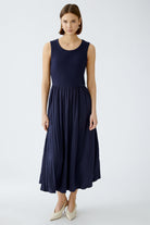 Oui Navy Jersey Sleeveless Pleated Maxi Dress 