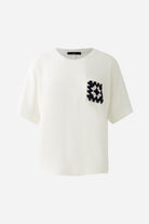 Oui White Crochet Pocket T-Shirt Front 