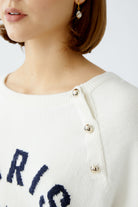 Oui Paris Off-White Cotton Blend Button Jumper