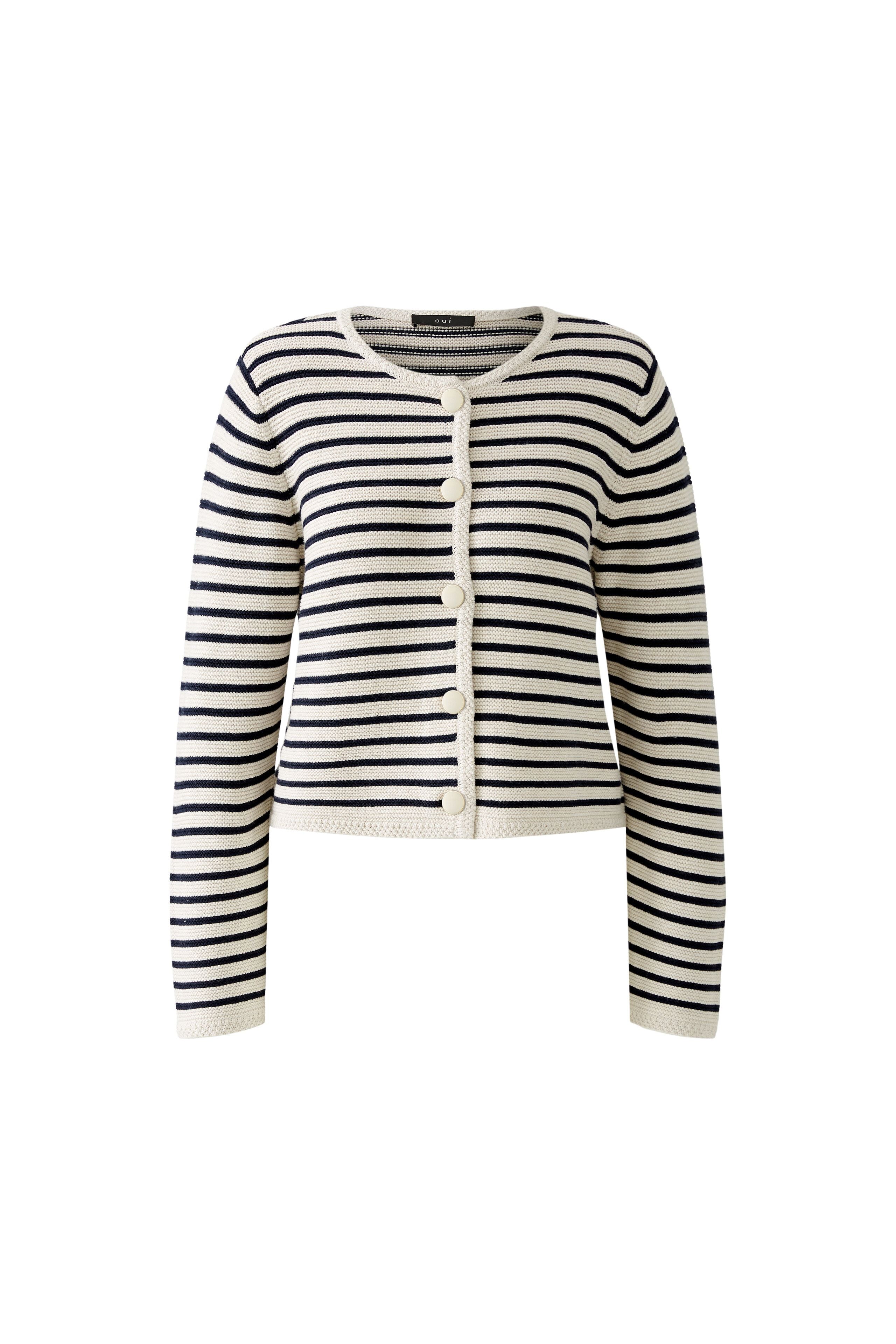 Oui `Navy/Cream Striped Jersey Cardigan front 