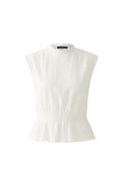 Oui High Neck Peplum Style Sleeveless Blouse