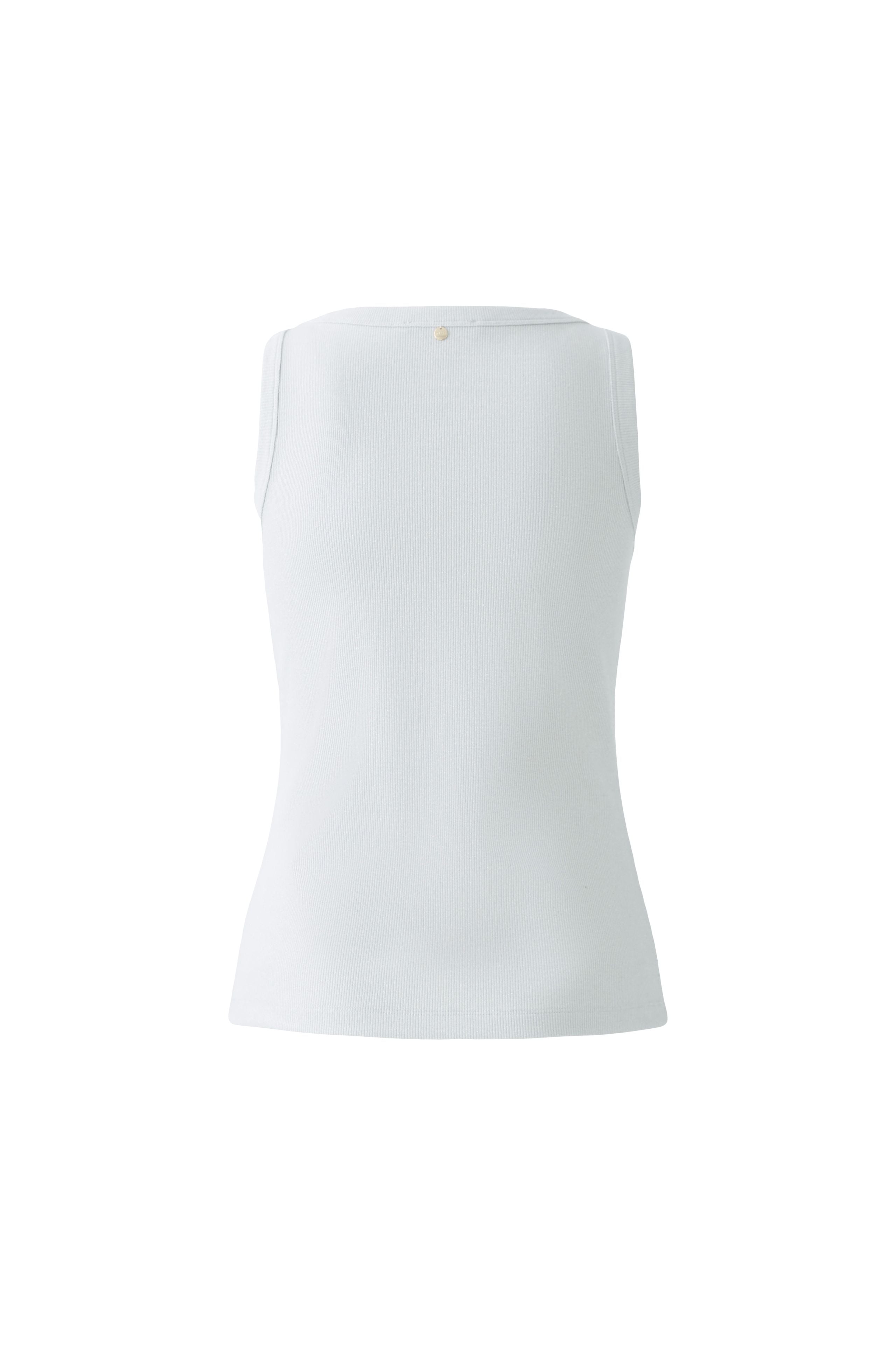 Back view of soft shimmer ribbed tank in grey by Oui