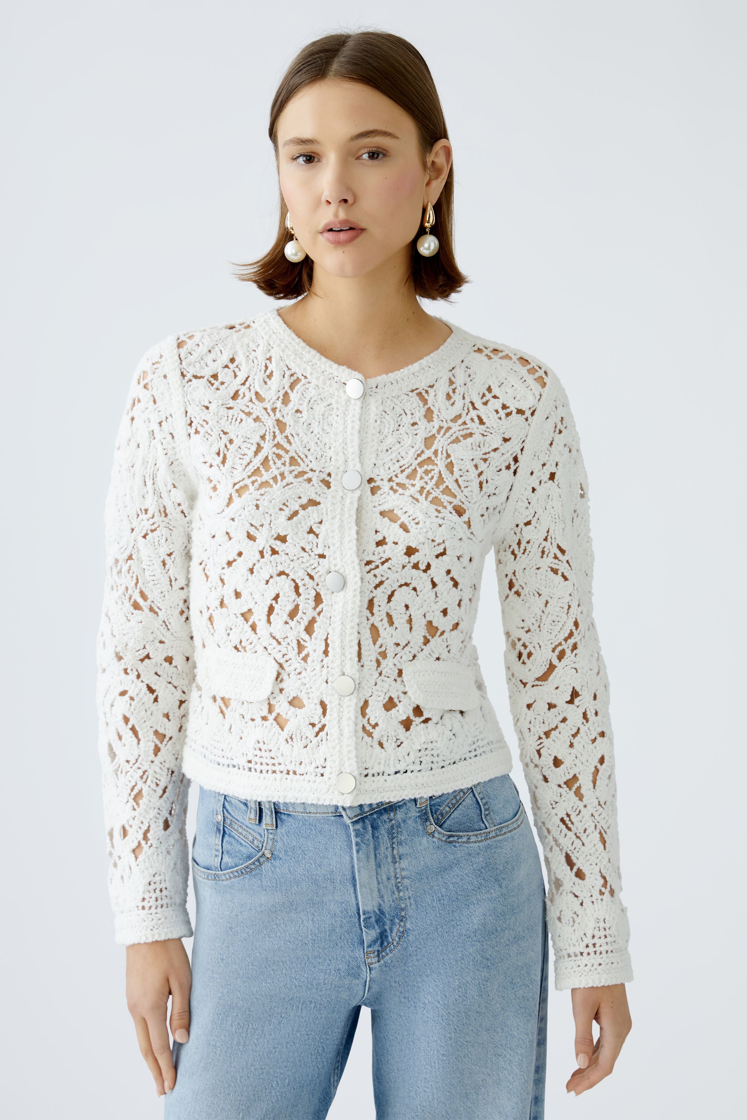 Oui White Lace Jacket Style Cardigan 