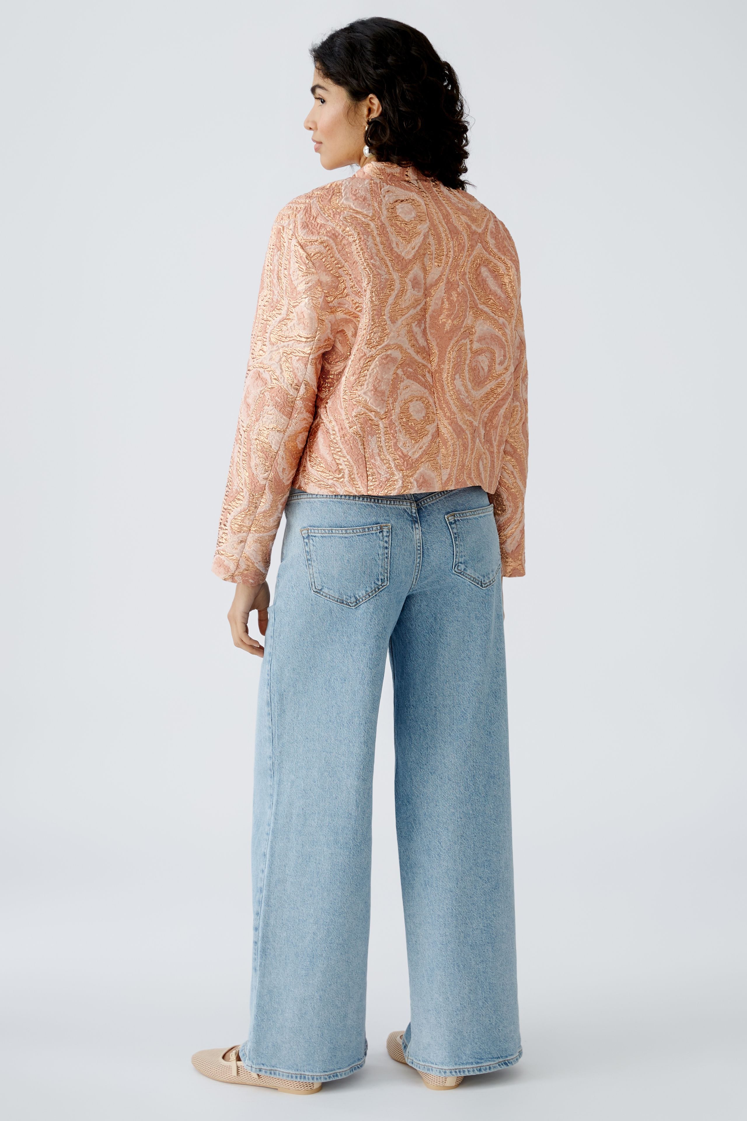 Oui Rose Cooper Brocade Jacket In Pink From the Back 