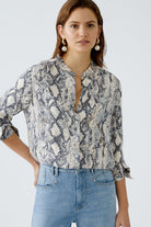 Oui Snake Print Long Sleeve Mandarin Shirt