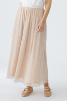 Oui Rose Pink Cooper Shimmery Maxi Skirt With Elasticated Waist