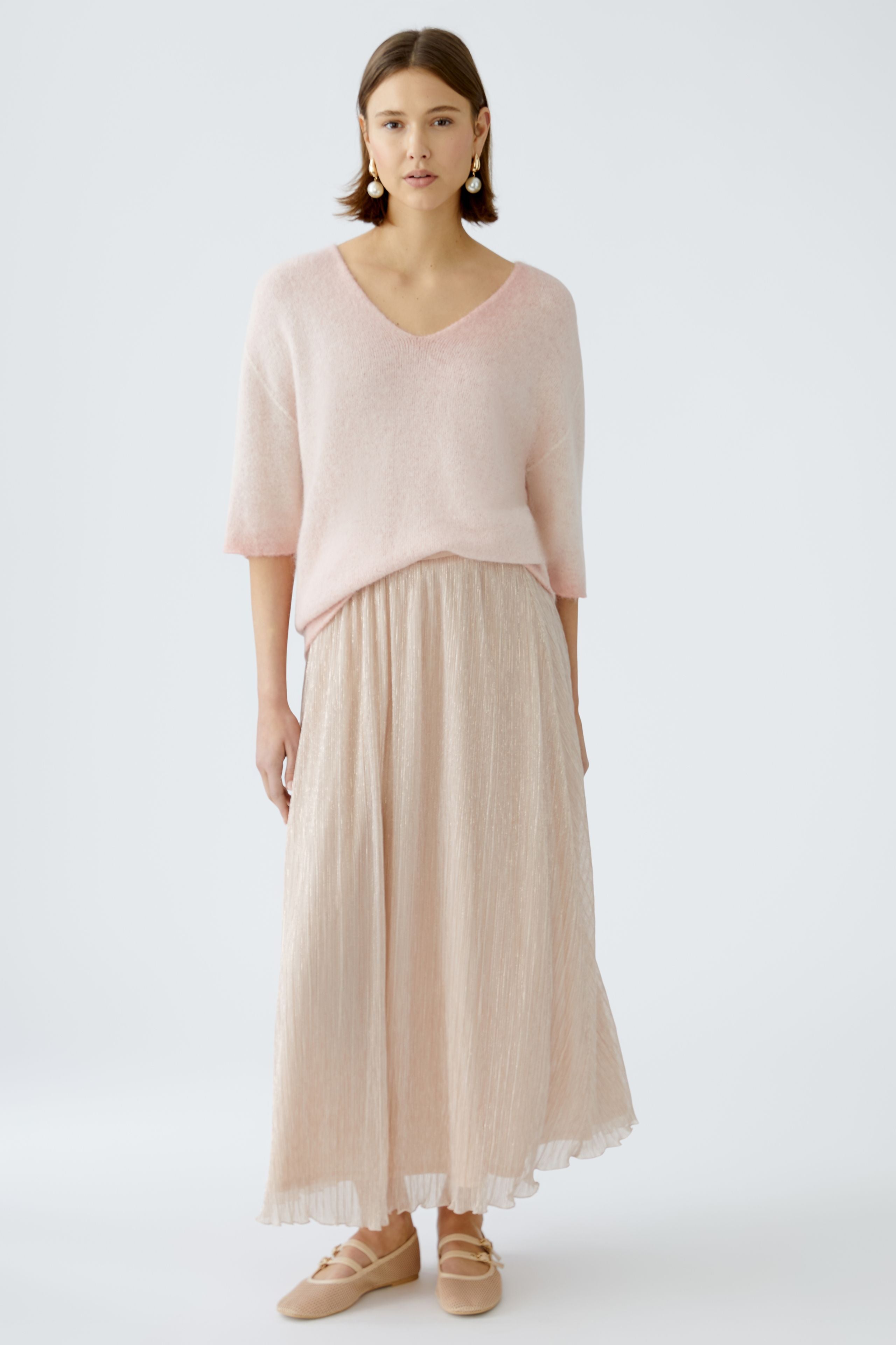 Oui Rose Cooper Shimmery Chiffon Maxi Skirt in Pink