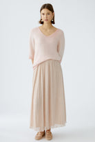 Oui Rose Pink Cooper Shimmery Chiffon Maxi Skirt