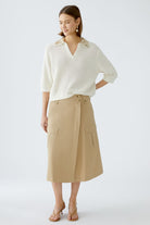 Oui Tan Utility Style Patch Pocket Midi Skirt