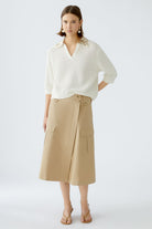 Oui Beige Utility Style Patch Pocket Midi Skirt