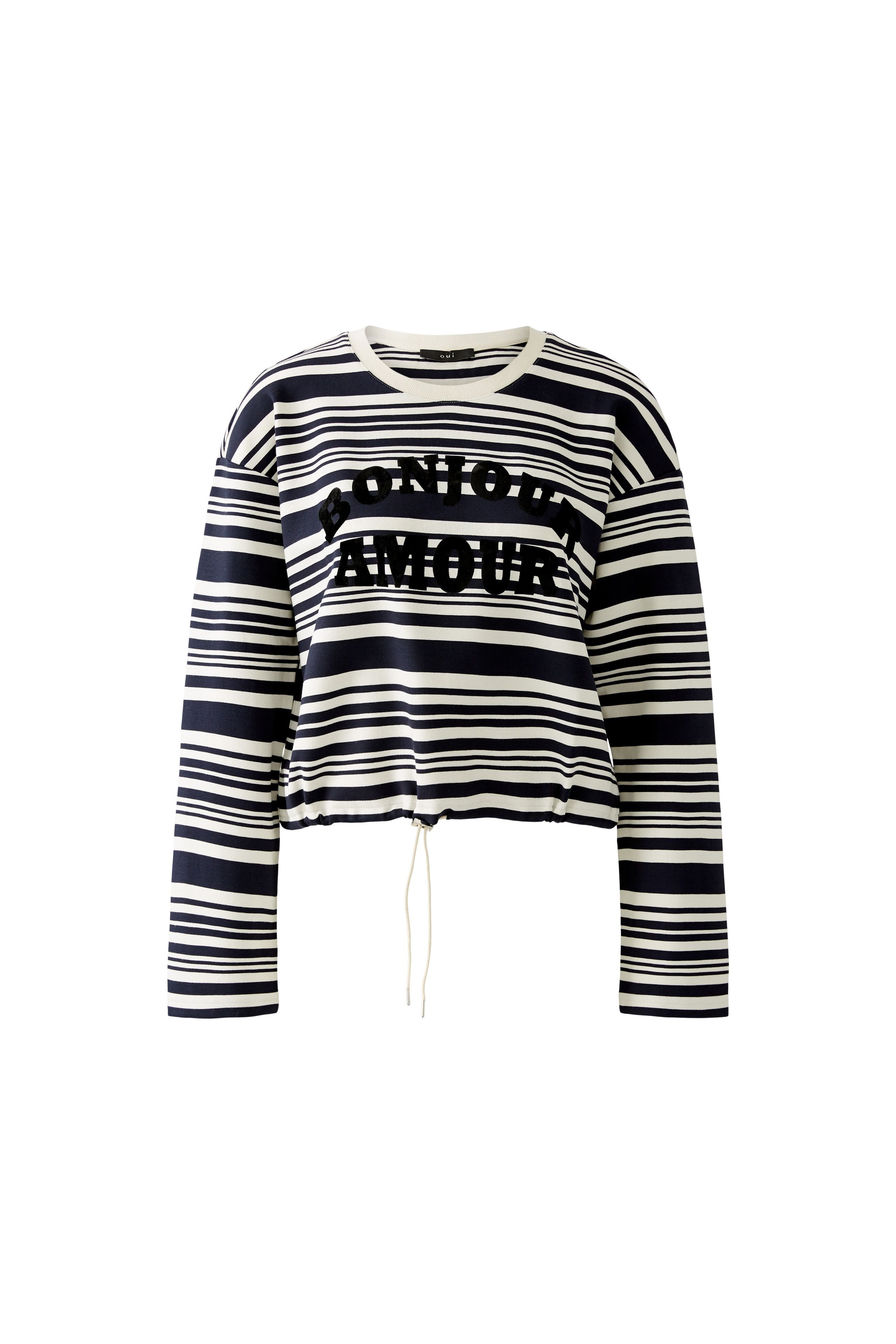 Oui White/Navy Bonjour Amour Striped Logo Sweater