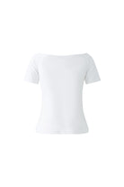 Oui white summer short sleeve T-shirt with feminine neckline and cropped fit