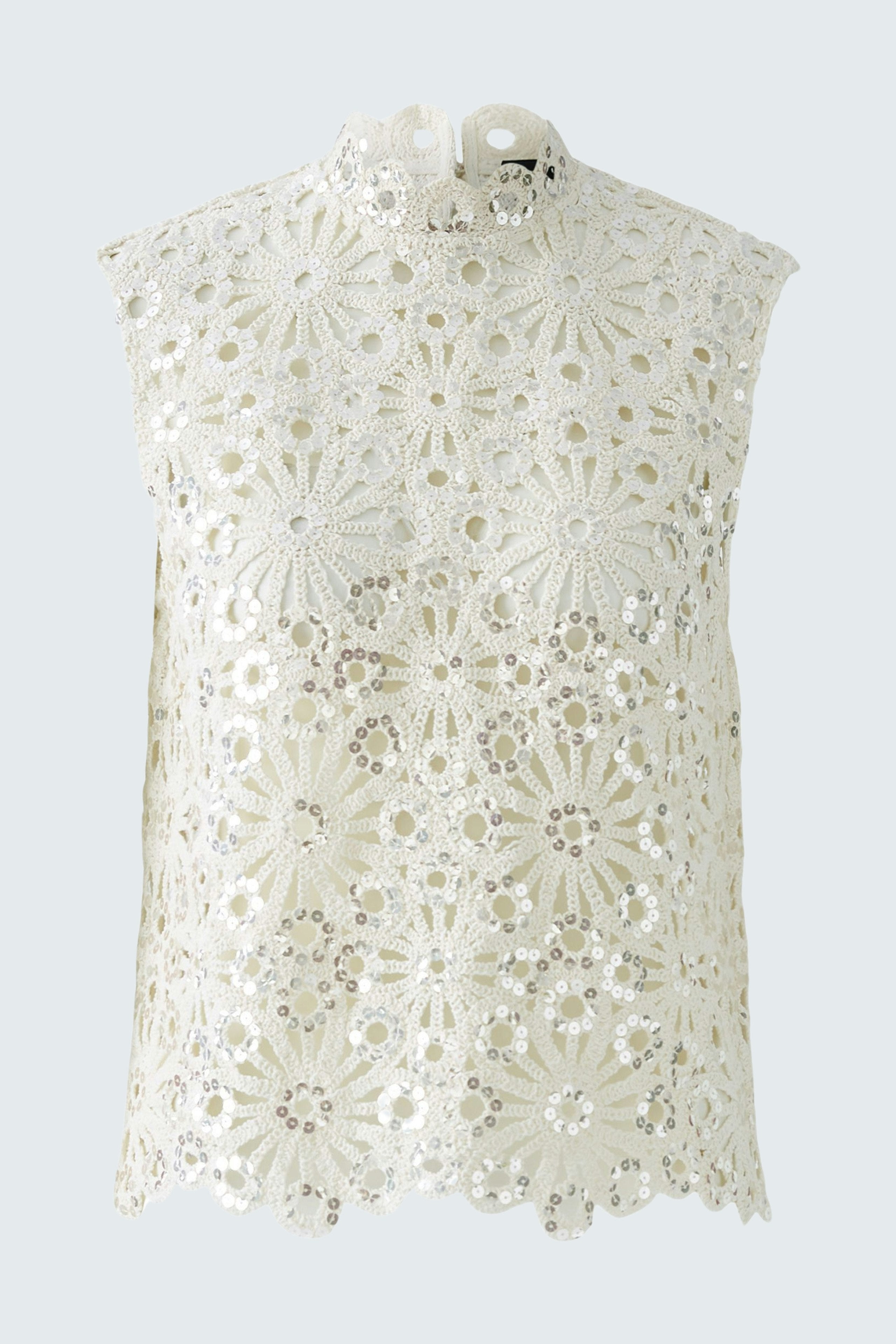 Oui High Neck Floral Lace Sequin Top