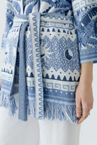 Palm print jacquard knit cardigan with waist tie by Oui