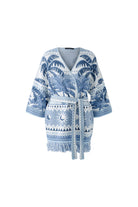 Oui palm motif cardigan with open front and belt detail