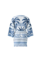 Back view of Luxe boho cardigan in jacquard knit with fringe by Oui
