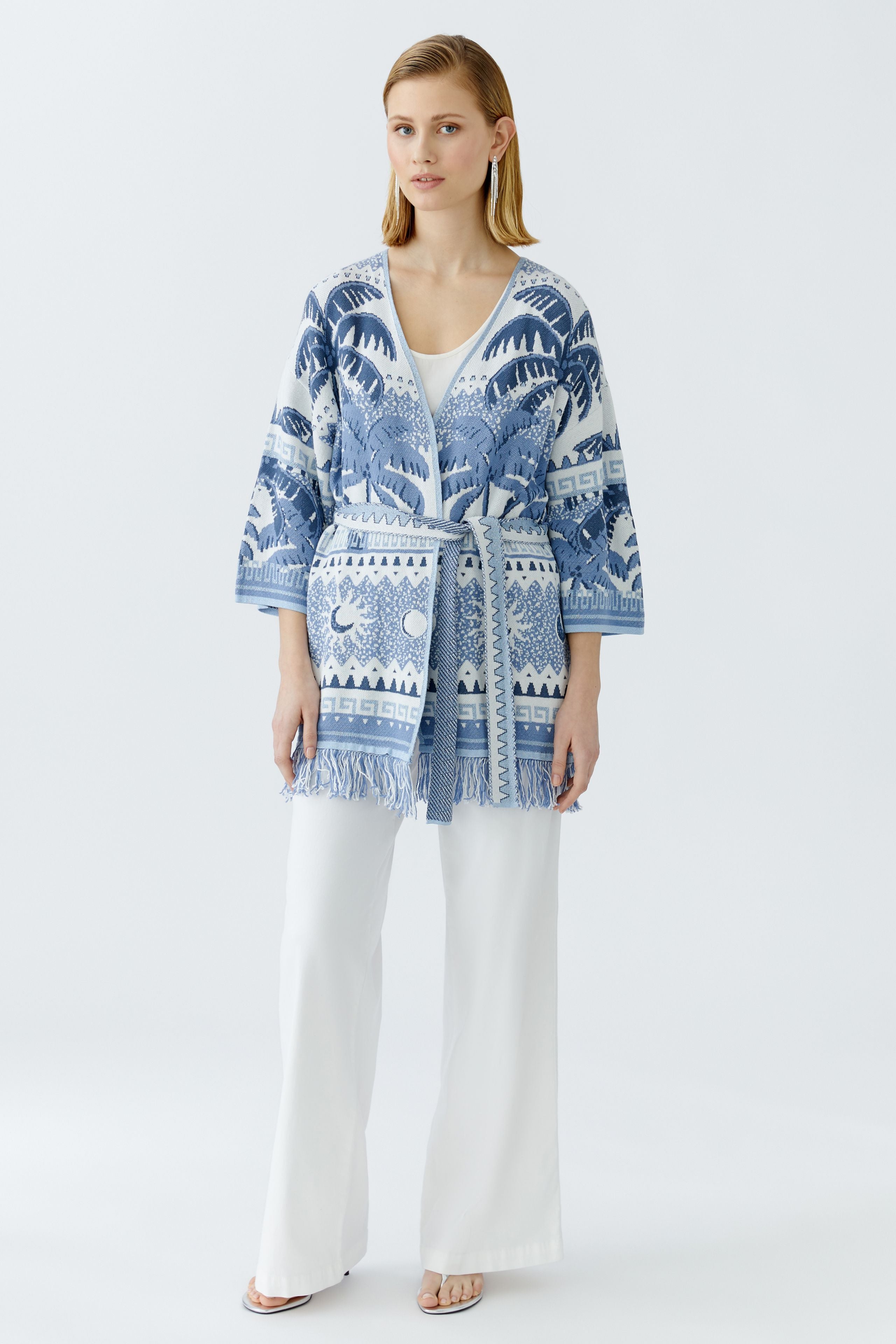 Oui summer layering cardigan with tonal fringe trim