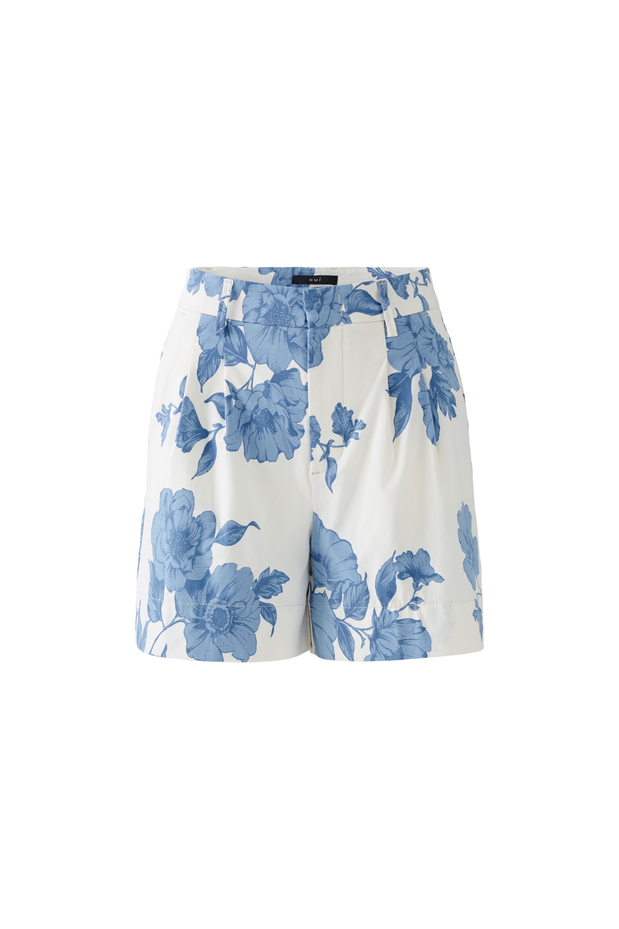Oui statement blue and white floral shorts with unique placement print
