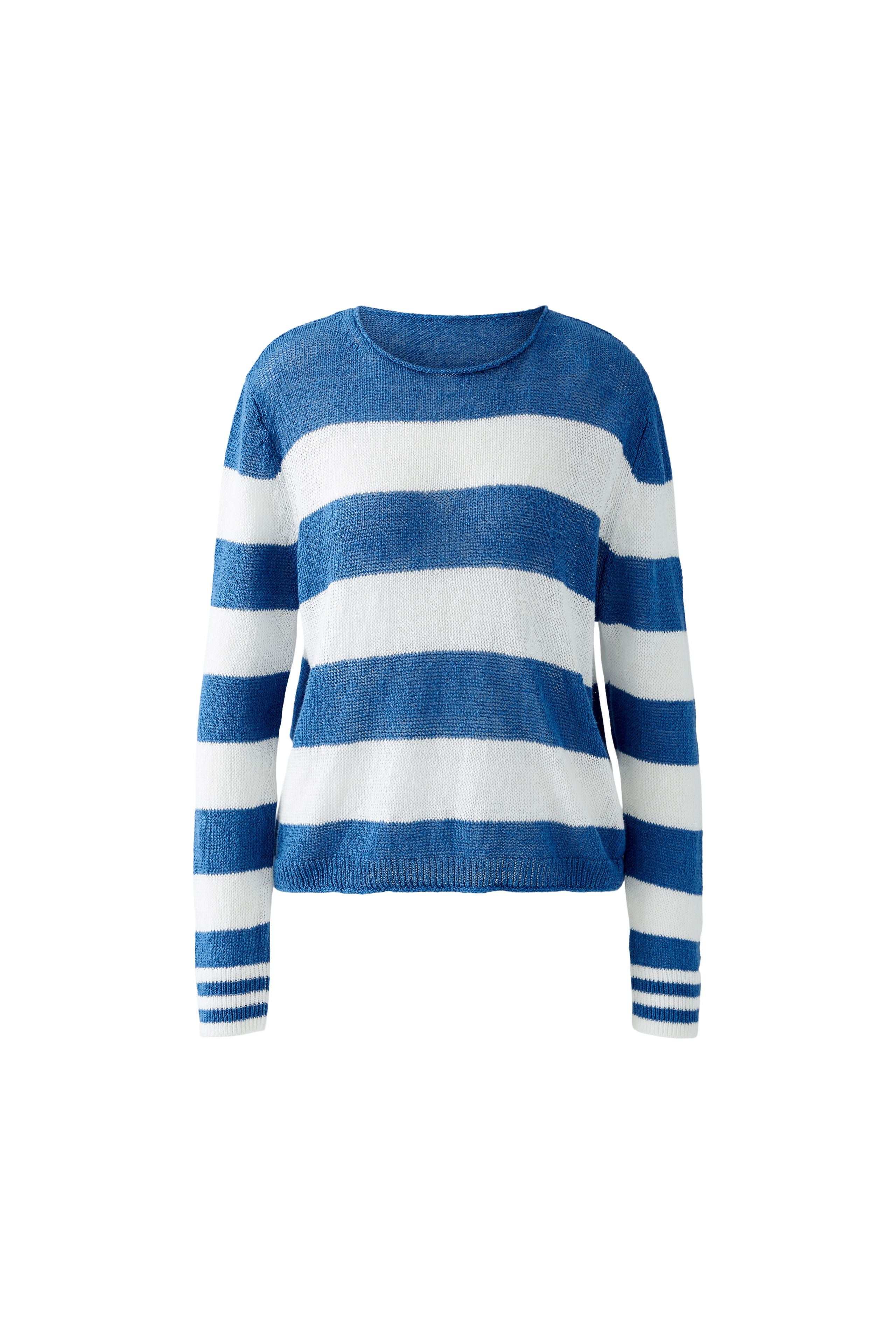 Oui blue and white linen striped jumper with rolled neckline