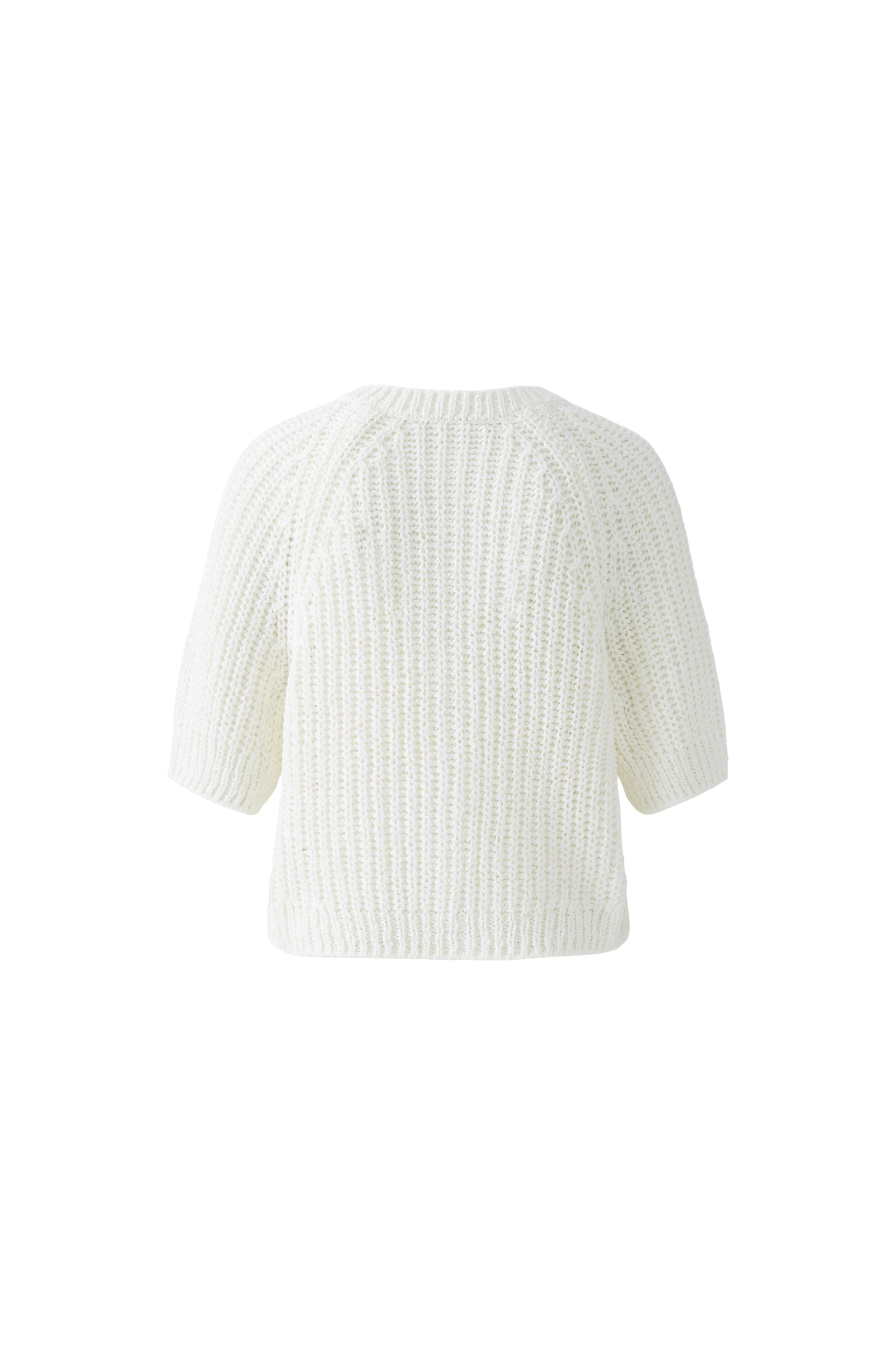 Back flat lay of white rubber solar yarn knit cardigan from Oui