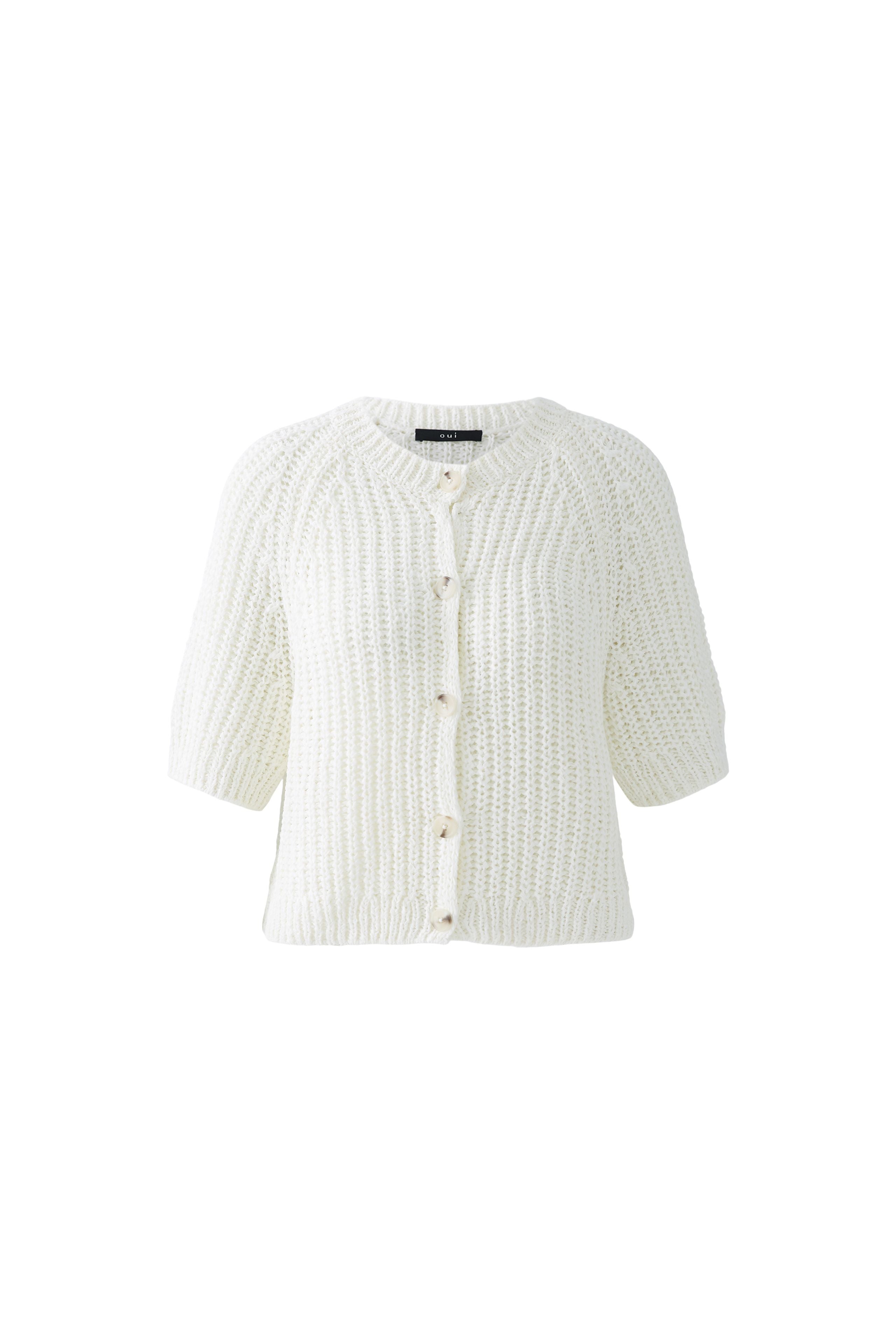 Flat lay of short-sleeve knit cardigan in white 