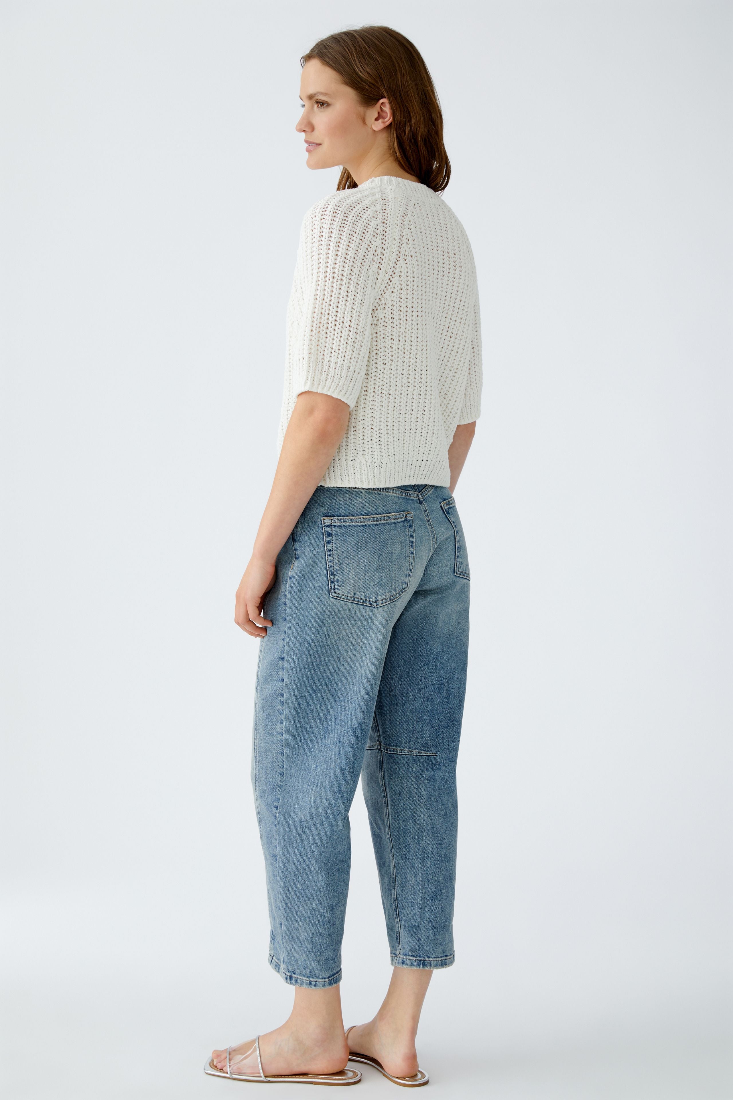 Oui cropped short-sleeve knit cardigan in white