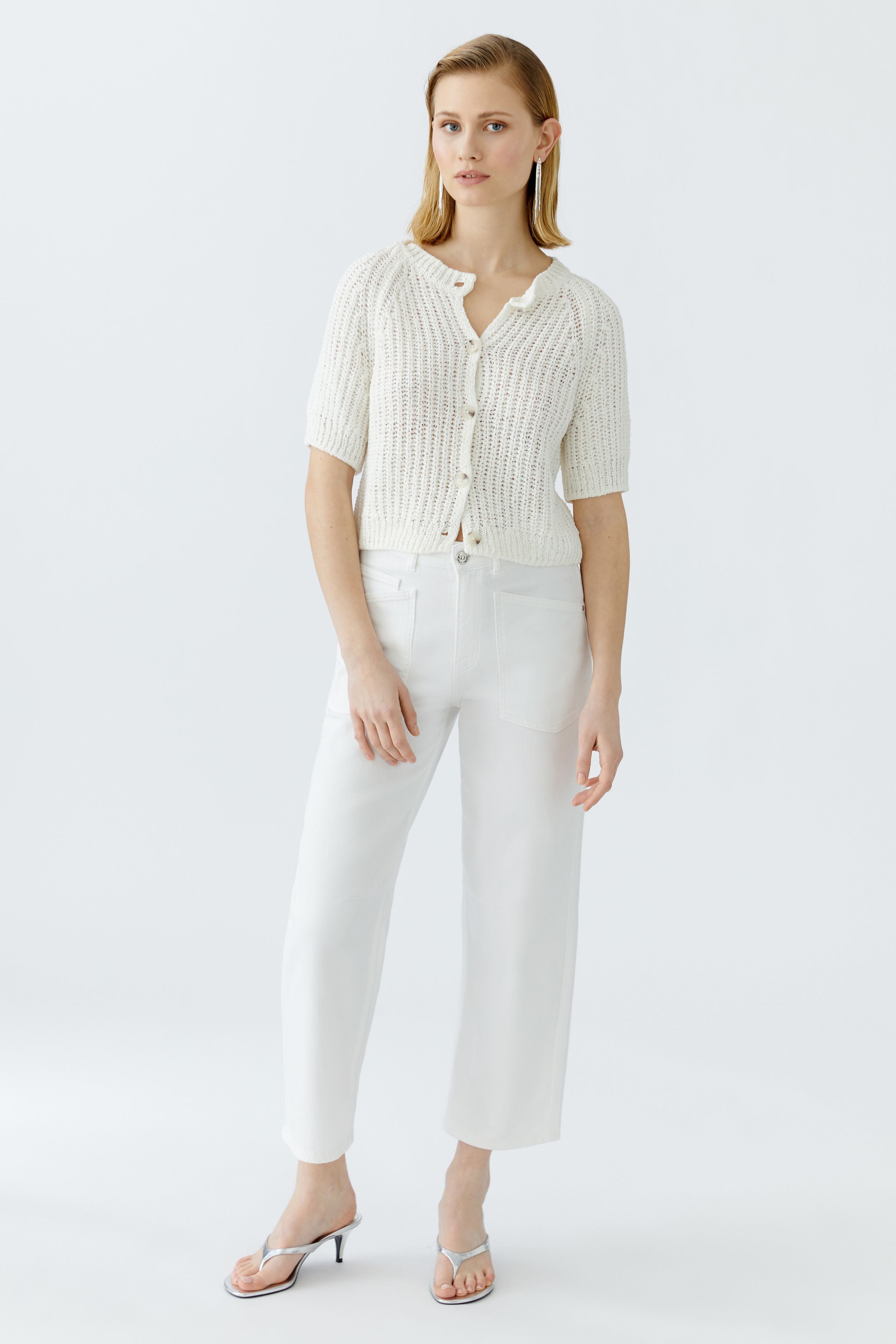 Oui ribbed knit summer cardigan in white 