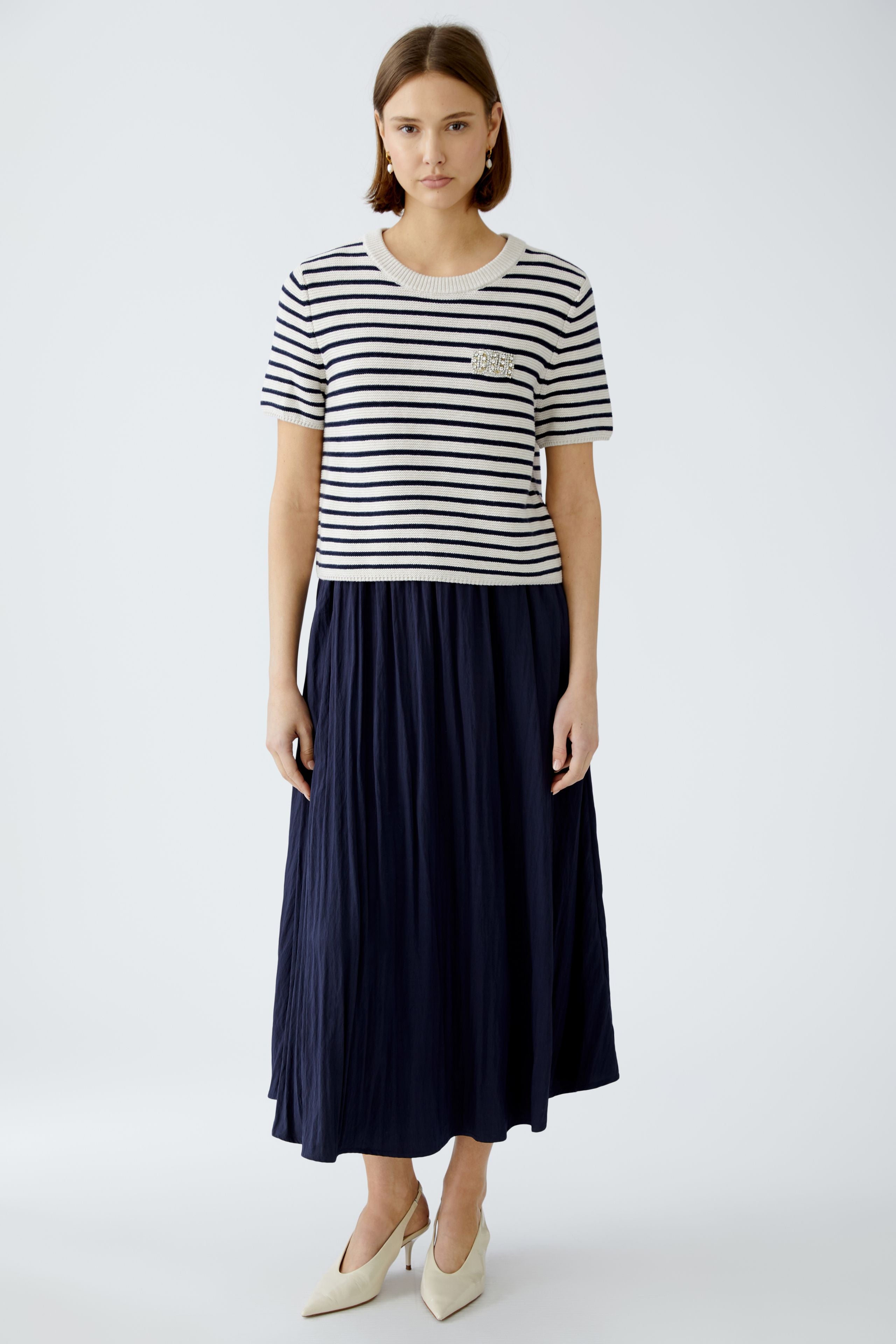 Oui Navy/White Striped Short Sleeve Jumper With Skirt 