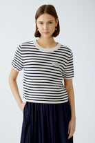 Oui Navy/White Striped Short Sleeve Jumper