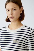 Oui Navy/White Striped Short Sleeve Jumper Closeup