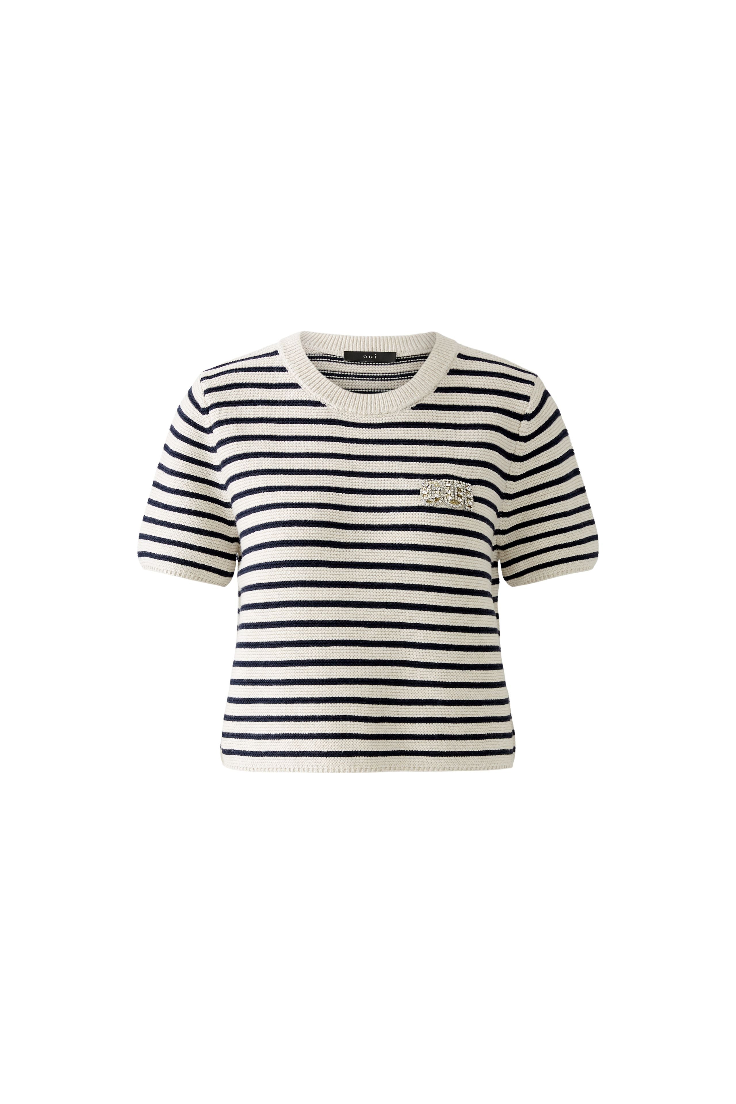 Oui Navy/White Striped Short Sleeve Jumper Front 