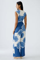 Back view of wide-leg floral jumpsuit with relaxed summer silhouette