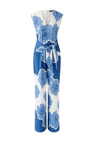 Oui lightweight jumpsuit with oversized floral motif in blue and white