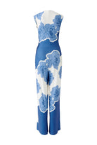 Back view of wide-leg floral jumpsuit with relaxed summer silhouette