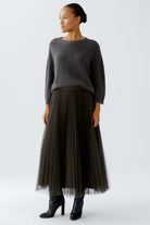 Oui grey wool blend jumper with cropped shape and seamless knit
